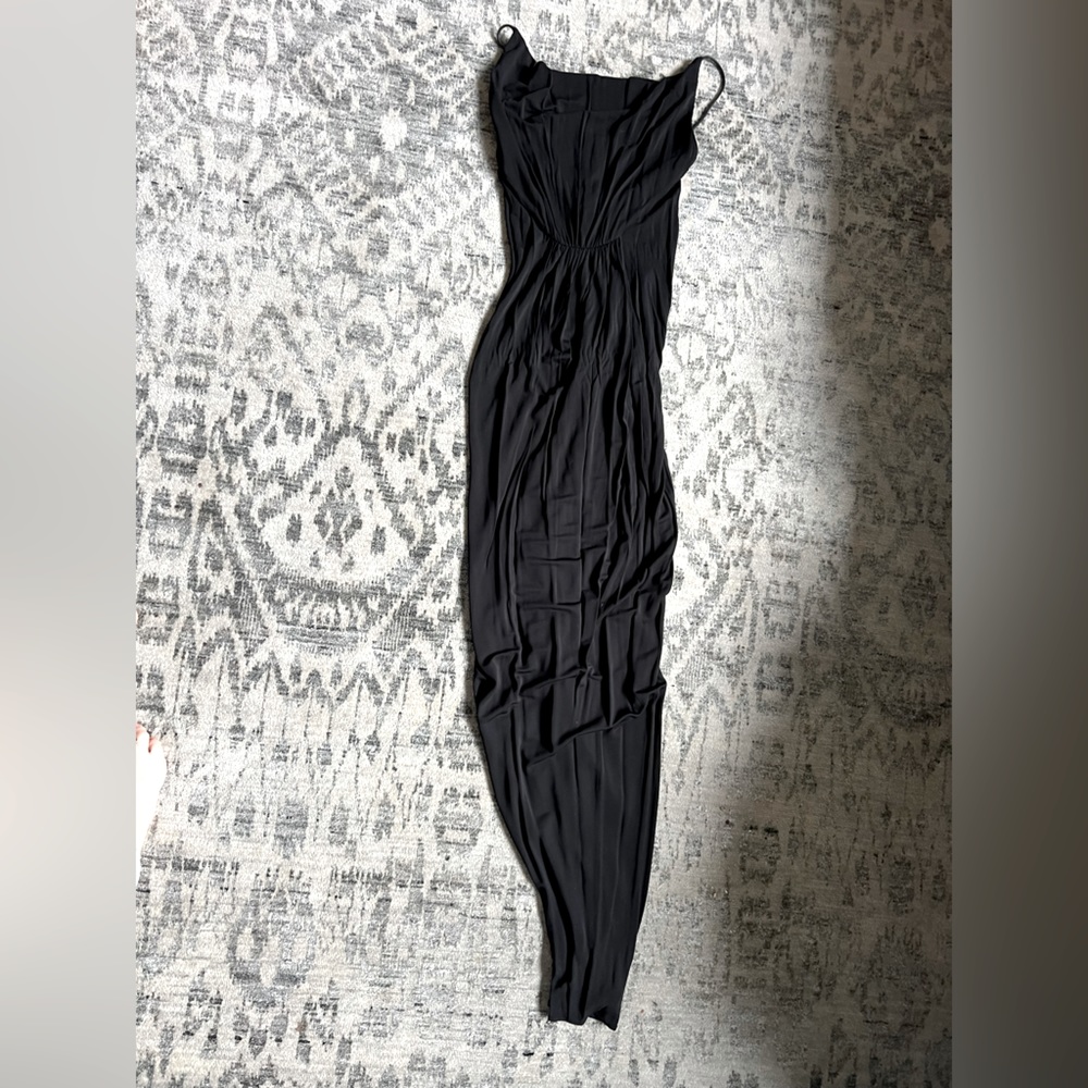 Black long dress with leather straps